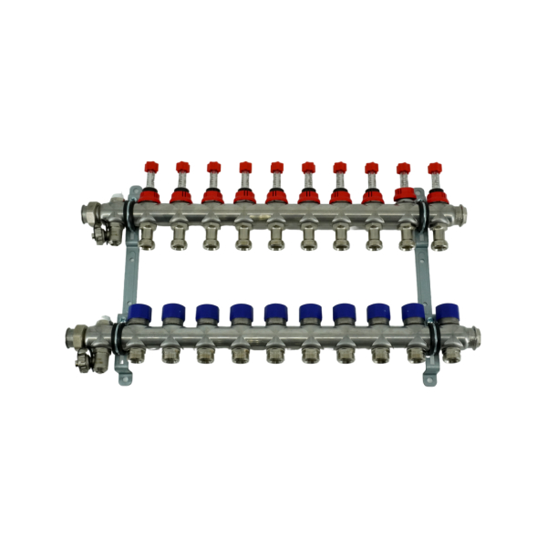 elsen10-2 ELSEN Коллекторная группа 1" 9 контуров отводы 3/4" с вентилями нержавеющая