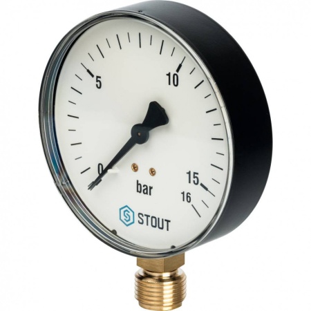 STOUT SIM-0010 Манометр радиальный. Корпус Dn 100 мм 1/2″, 0…16 бар, кл.2.5