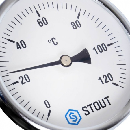 STOUT SIM-0001 Термометр биметаллический с погружной гильзой. Корпус Dn 80 мм, гильза 100 мм 1/2″, 0…120°С — фото 7