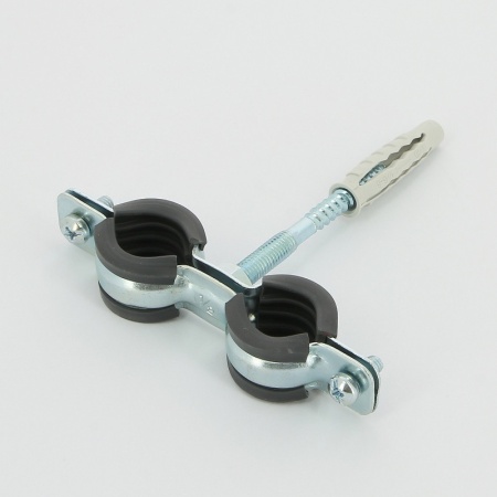 Хомут для труб Walraven 1/2″ (20–24) двойной с резиновым уплотнителем, шпилька+дюбель Cobra, BIS — фото 2