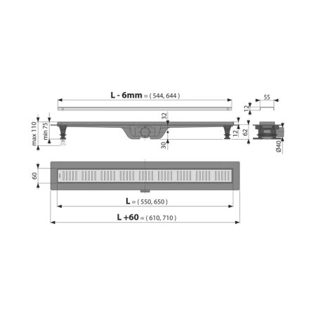 Душевой лоток с решеткой Alcaplast APZ10 Simple 550 мм AG100401550 — фото 2