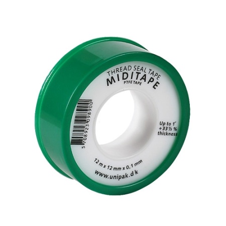 Лента UNIPAK MIDITAPE (13,2 м × 12 мм × 0,1 мм, LD = 0,35 г/см³), зелёная упаковка