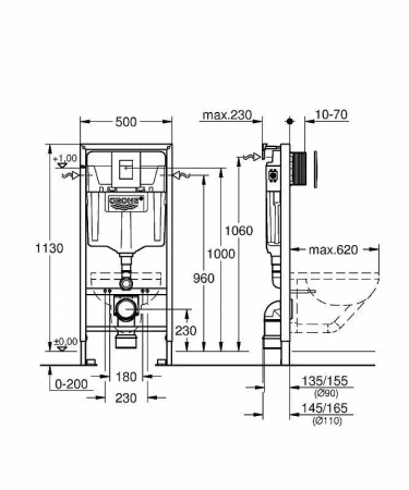 Инсталляция GROHE 38811KF0 с унитазом Bahenberg Melle B20-08MB, комплект 5 в 1, черный матовый — фото 4