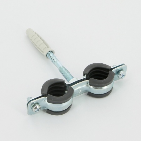 Хомут для труб Walraven 1/2″ (20–24) двойной с резиновым уплотнителем, шпилька+дюбель Cobra, BIS