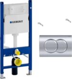 Инсталляция для унитаза Geberit Duofix Delta 458.149.21.1 со смывным бачком, панель смыва хром круглый — фото 1