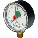 STOUT SIM-0008 Манометр радиальный с указателем предела. Корпус Dn 63 мм 1/4″, 0…4 бар, кл.2.5 — фото 1