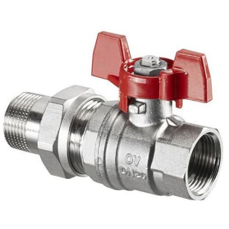 Кран шаровой латунный Oventrop Optibal (1075808) 1 ВР(г) х 1 НР(ш) полнопроходной бабочка с полусгоном прямой