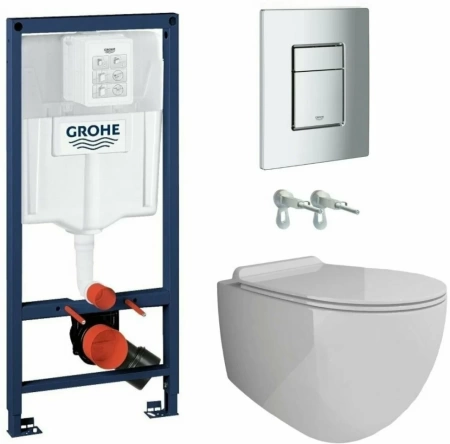 Инсталляция GROHE Rapid SL 38772001 с унитазом Bahenberg Reine B20-11, комплект 5 в 1, панель смыва, хром глянец