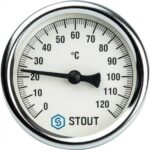 STOUT SIM-0003 Термометр биметаллический с погружной гильзой. Корпус Dn 63 мм, гильза 50 мм, резьба с самоуплотнением 1/2″, 0…120°С — фото 2