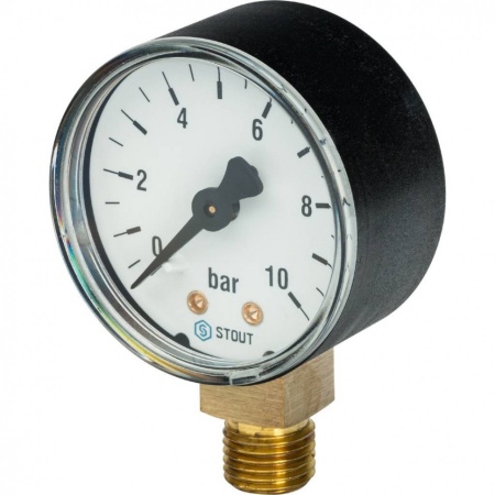 STOUT SIM-0010 Манометр радиальный. Корпус Dn 50 мм 1/4″, 0…10 бар, кл.2.5