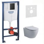 Инсталляция GROHE 38811KF0 с унитазом GZ19321, белый, комплект 5 в 1, панель смыва, черный матовый — фото 1