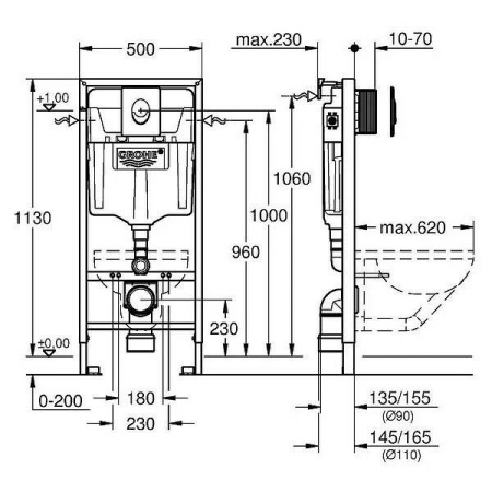Инсталляция для унитаза GROHE Rapid SL 38721001, комплект 3 в 1, монтажная высота 1.13 м (Грое) — фото 2