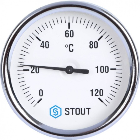 STOUT SIM-0001 Термометр биметаллический с погружной гильзой. Корпус Dn 80 мм, гильза 100 мм 1/2″, 0…120°С — фото 2