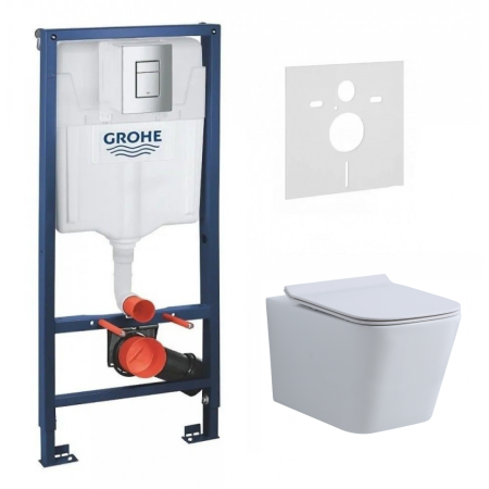 Инсталляция GROHE Rapid SL 38772001 с унитазом GZ19322, белый, комплект 5 в 1, панель смыва, хром глянец
