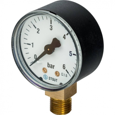 STOUT SIM-0010 Манометр радиальный. Корпус Dn 50 мм 1/4″ , 0…6 бар, кл.2.5