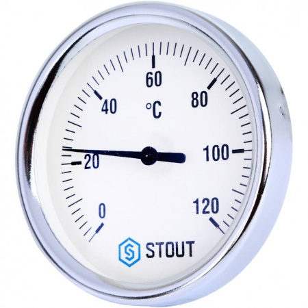 STOUT SIM-003 Термометр биметаллический с погружной гильзой. Корпус Dn 80 мм, гильза 50 мм, резьба с самоуплотнением 1/2″, 0…120°С