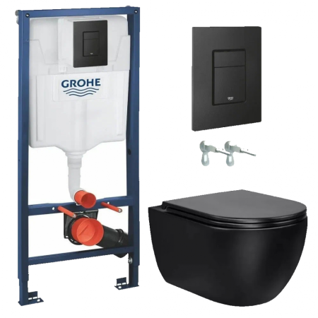 Инсталляция GROHE 38811KF0 с унитазом Bahenberg Melle B20-11MB, комплект 5 в 1, черный матовый