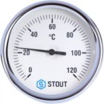 STOUT SIM-003 Термометр биметаллический с погружной гильзой. Корпус Dn 80 мм, гильза 50 мм, резьба с самоуплотнением 1/2″, 0…120°С — фото 2