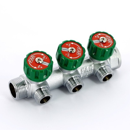 Коллектор регулирующий FAR Multifar 3822 3412TP 3/4″ НР-ВР, 3 отвода 1/2″