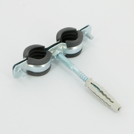 Хомут для труб Walraven 1/2″ (20–24) двойной с резиновым уплотнителем, шпилька+дюбель Cobra, BIS — фото 3