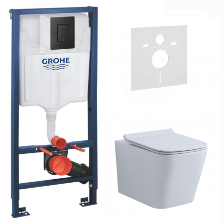 Инсталляция GROHE 38811KF0 с унитазом GZ19322, белый, комплект 5 в 1, панель смыва, черный матовый