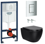 Инсталляция GROHE Rapid SL 38772001 с унитазом Bahenberg Melle B20-11MB, комплект 5 в 1, панель смыва, хром глянец — фото 1