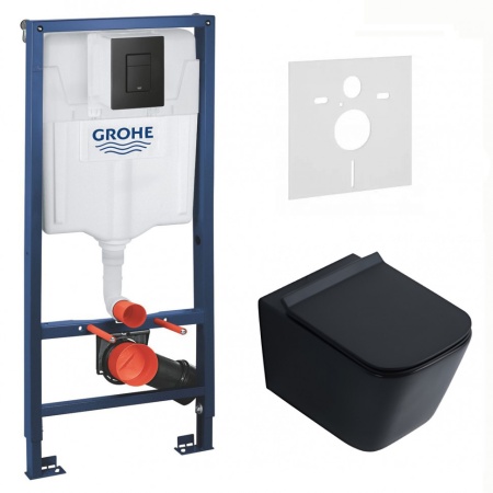 Инсталляция GROHE 38811KF0 с унитазом GZ19322-C, комплект 5 в 1, черный матовый