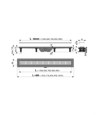 Душевой лоток с решеткой Alcaplast APZ10 Simple 850 мм AG100401850 — фото 2