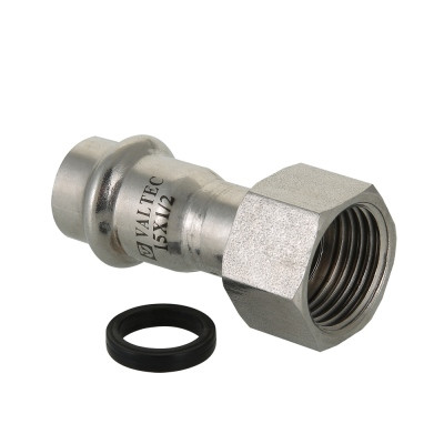 Пресс-фитинг из нержавеющей стали с накидной гайкой Valtec Ø 18 мм × 3/4″