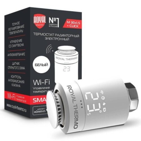 Термоголовка для радиатора Royal Thermo SMART HEAT электронный, RTE 77.001 белый