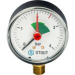 STOUT SIM-0008 Манометр радиальный с указателем предела. Корпус Dn 63 мм 1/4″, 0…4 бар, кл.2.5 — фото 2