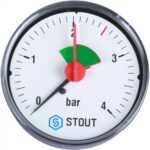 STOUT SIM-0007 Манометр аксиальный с указателем предела. Корпус Dn 63 мм 1/4″, 0…4 бар, кл.2.5 — фото 2