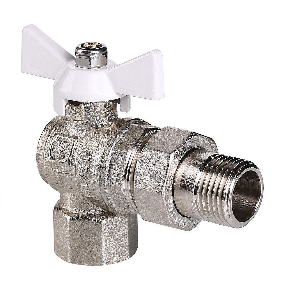 Кран шаровой VALTEC BASE угловой с полусгоном и белой ручкой 3/4″ VT.228.NW.05