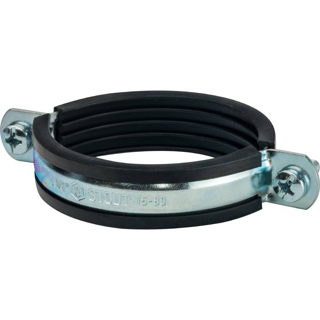 STOUT SAC-0020-Комплекты Хомут для труб, комплект: хомут+шпилька шуруп +дюбель пластиковый 2 1/2 (75-80) — фото 2