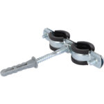 STOUT SAC-0020-Комплекты SAC-0020-200012 STOUT Двойной хомут для труб, комплект: хомут+шпилька шуруп +дюбель пластиковый 1/2 (20-24) — фото 1