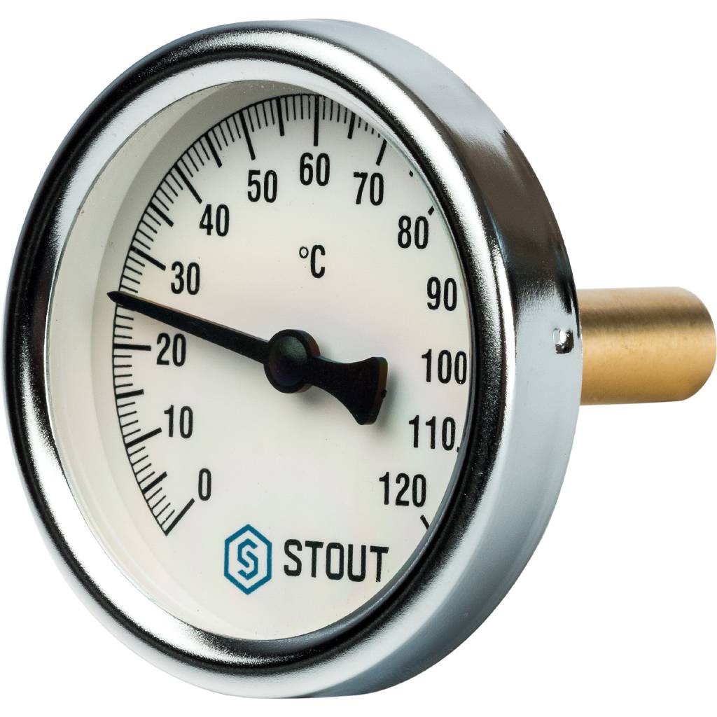 STOUT SIM-0001 Термометр биметаллический с погружной гильзой. Корпус Dn 63 мм, гильза 50 мм 1/2″, 0…120°С