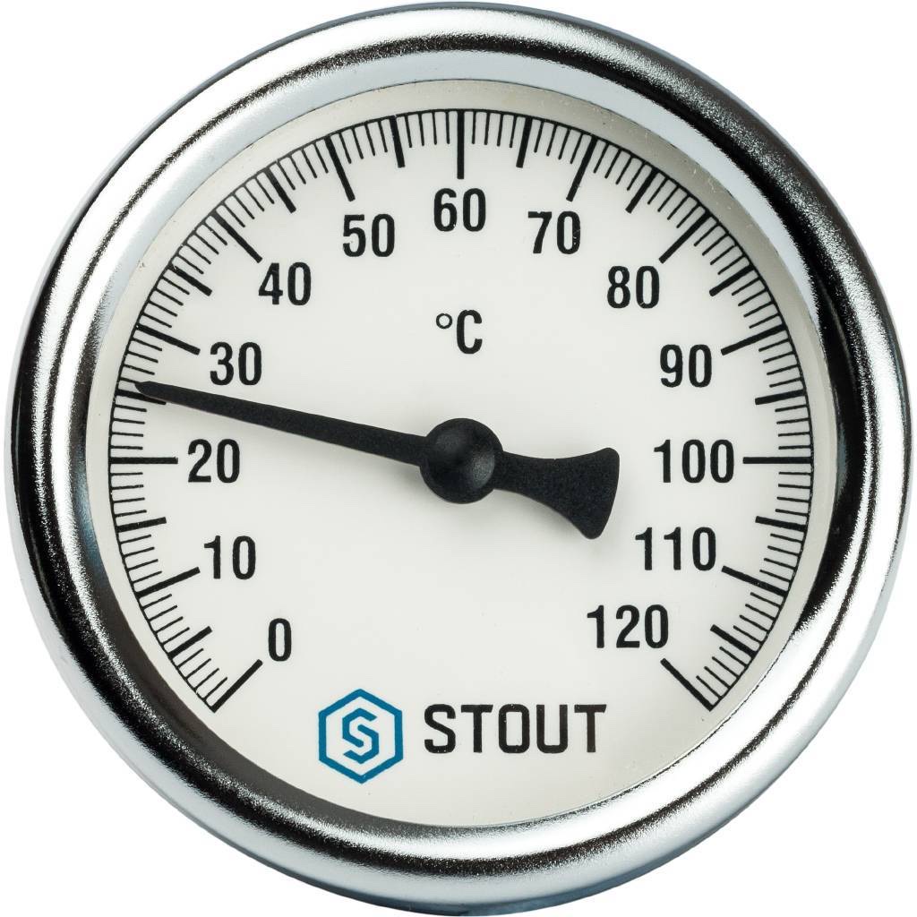 STOUT SIM-0001 Термометр биметаллический с погружной гильзой. Корпус Dn 63 мм, гильза 50 мм 1/2″, 0…120°С — фото 2