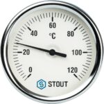 STOUT SIM-0001 Термометр биметаллический с погружной гильзой. Корпус Dn 80 мм, гильза 75 мм 1/2″, 0…120°С — фото 2