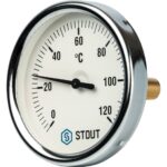 STOUT SIM-0001 Термометр биметаллический с погружной гильзой. Корпус Dn 80 мм, гильза 50 мм 1/2″, 0…120°С — фото 1