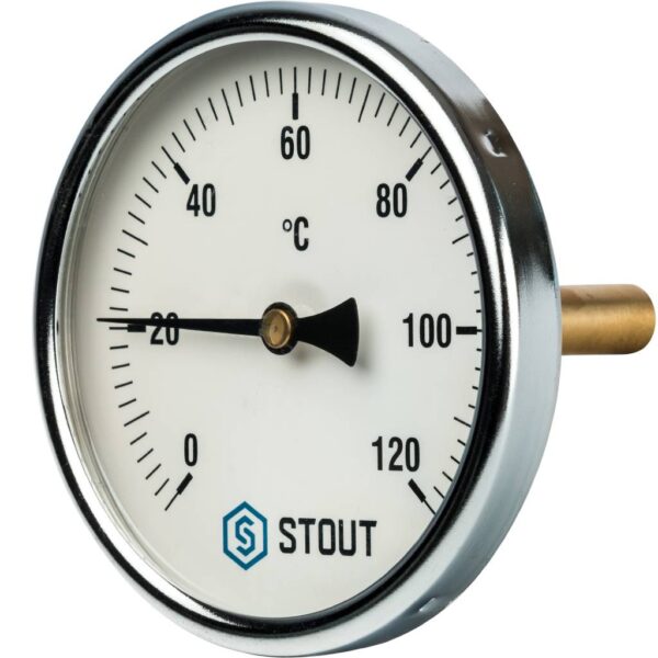 STOUT SIM-0001 Термометр биметаллический с погружной гильзой. Корпус Dn 100 мм, гильза 75 мм 1/2″, 0…120°С