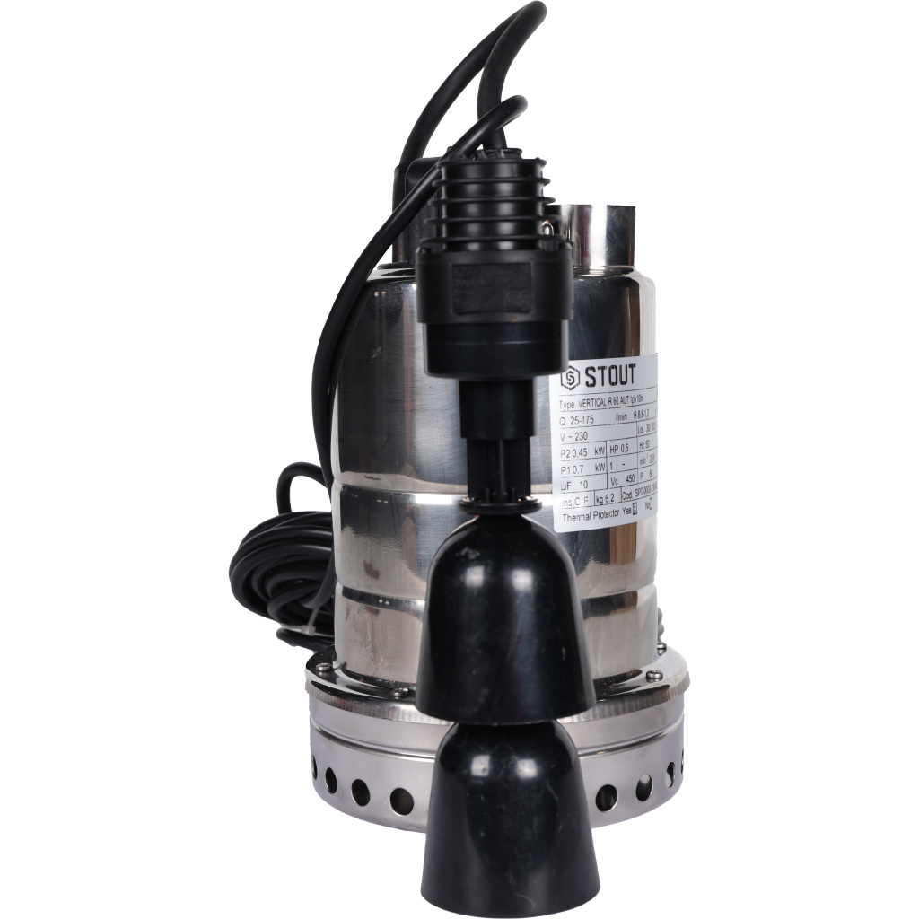 STOUT SPD-0003-200450 Насос дренажный, с вертикальным поплавком, кабель 10 м, 230V, Q=175 л/мин, H=8,8 — фото 2
