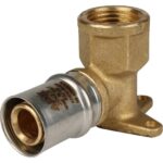 STOUT Угольник настенный с креплением короткий 1/2 х20 для металлопластиковых труб прессовой — фото 1